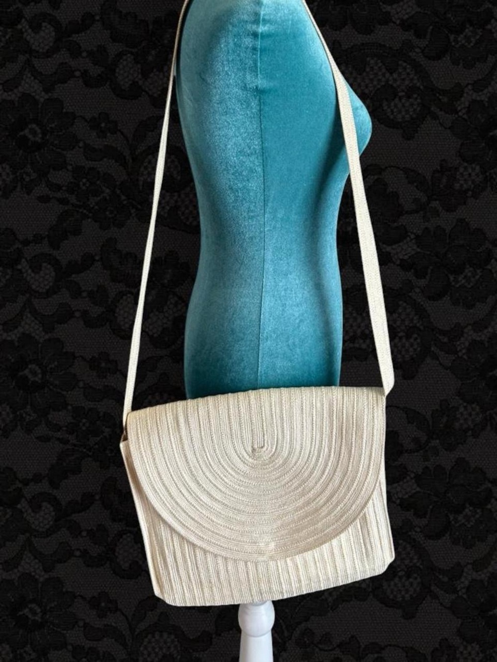 Vintage Donna Karan Cream Woven Crossbody Bag